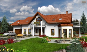 Großes Einfamilienhaus mit Kellergeschoss, Doppelgarage und Satteldach. Für das Zusammenwohnen zweier Generationen geeignet.
